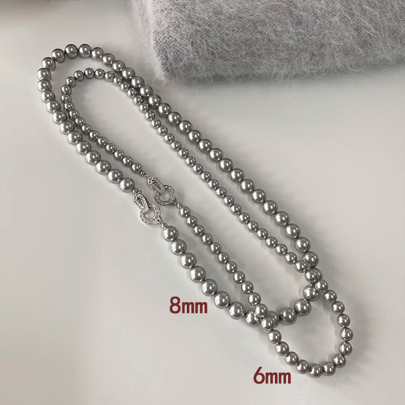 Women's Linen Pearl Hoodie Beaded Sweater Chain Necklaces