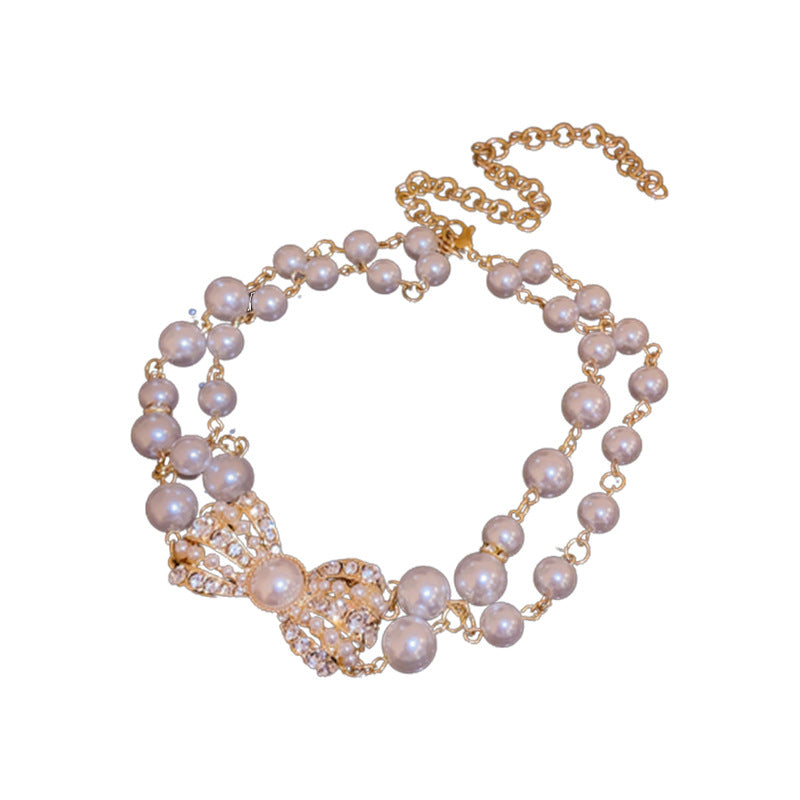 Strass-Perlen-elegante modische Schleife-Schlüsselbein-Halsketten