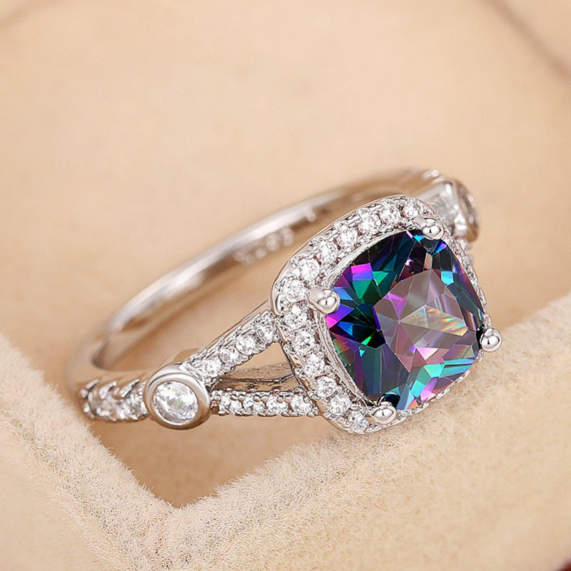 Women's Colorful Square Wedding Exquisite Design Engagement Ceremony Rings