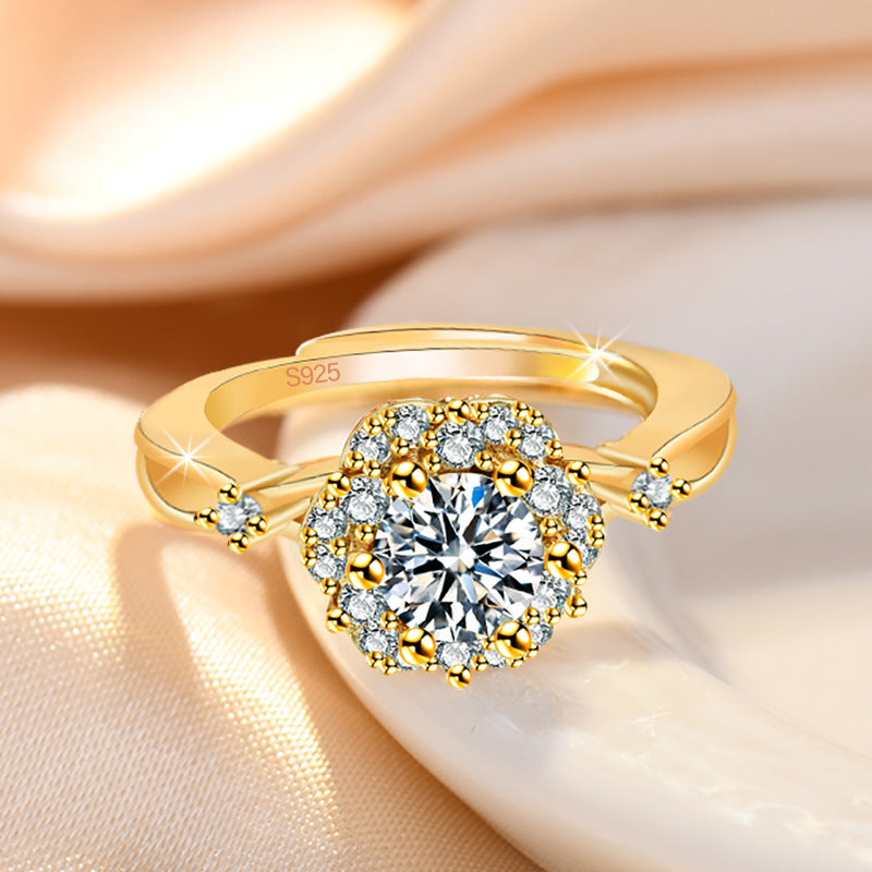 Imitation Diamond Rich Flower Stamen Open Rings