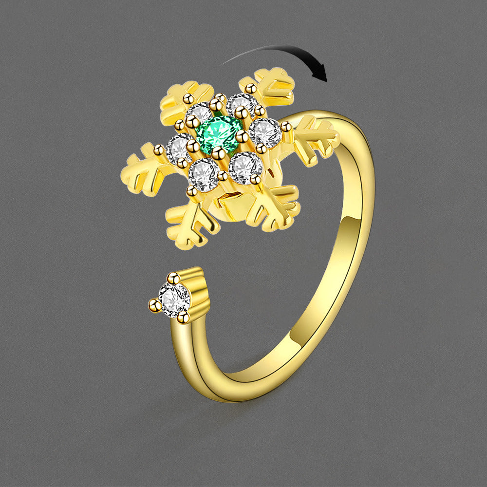 Simple Rotatable Decompression Snowflake Female Open Personalized Niche Rings
