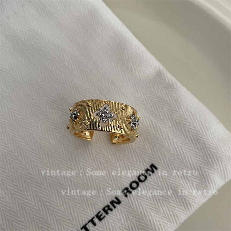 Ancient Palace Style Hollow Jeweled Design Golden Rings