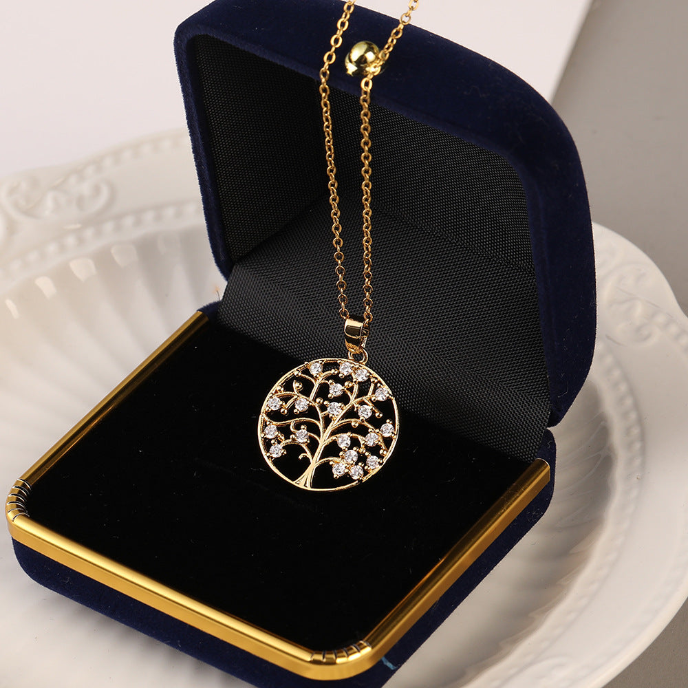 Colliers de palmiers en cuivre avec arbre de vie en zircon incrusté