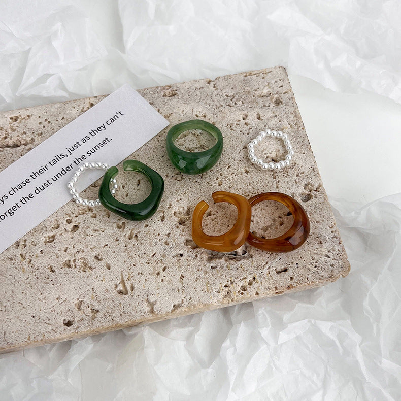 Acrylic Pearl Set Female Tide Index Rings