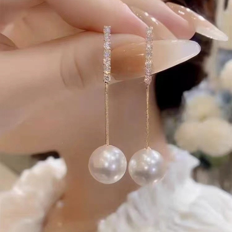 Simple Rhinestone Pearl Eardrops Graceful All Match Stud Earrings
