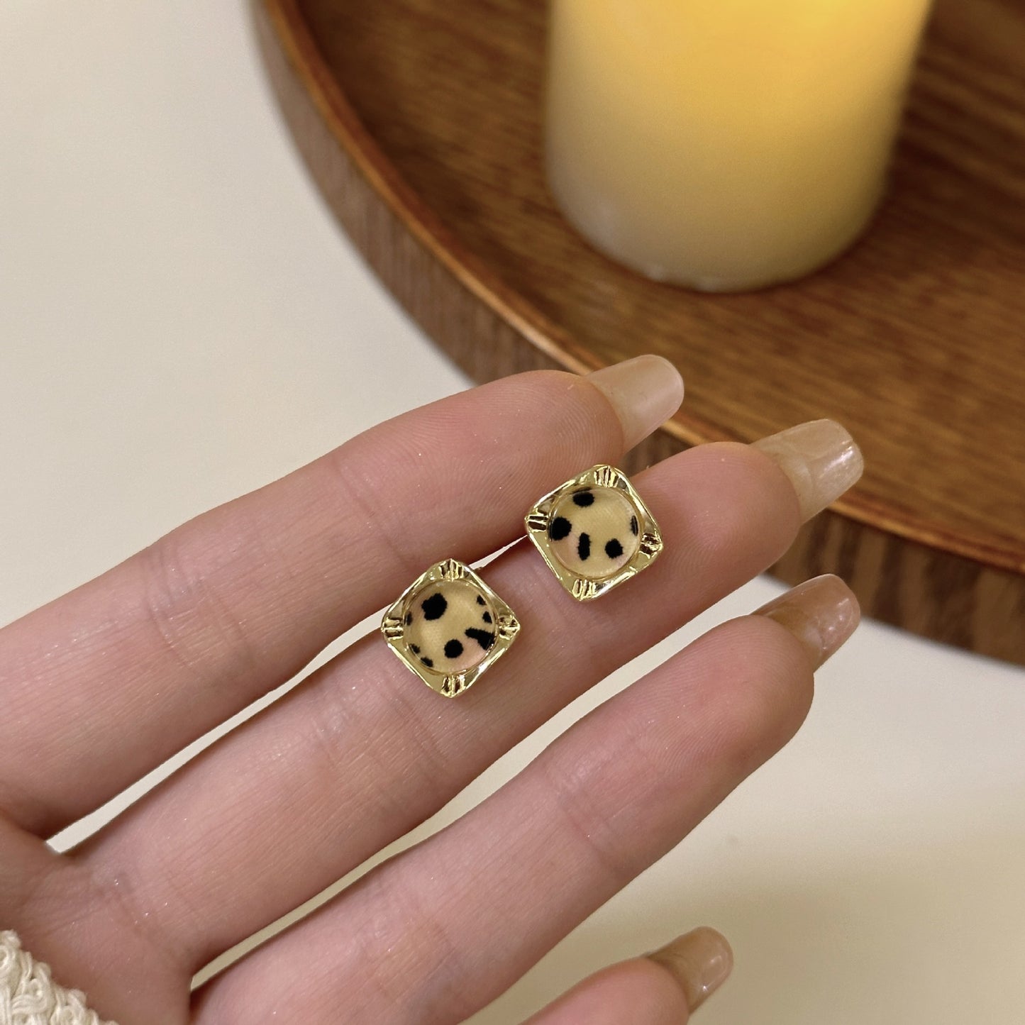 Niche Square Leopard Print Petite Female Fashion Earrings
