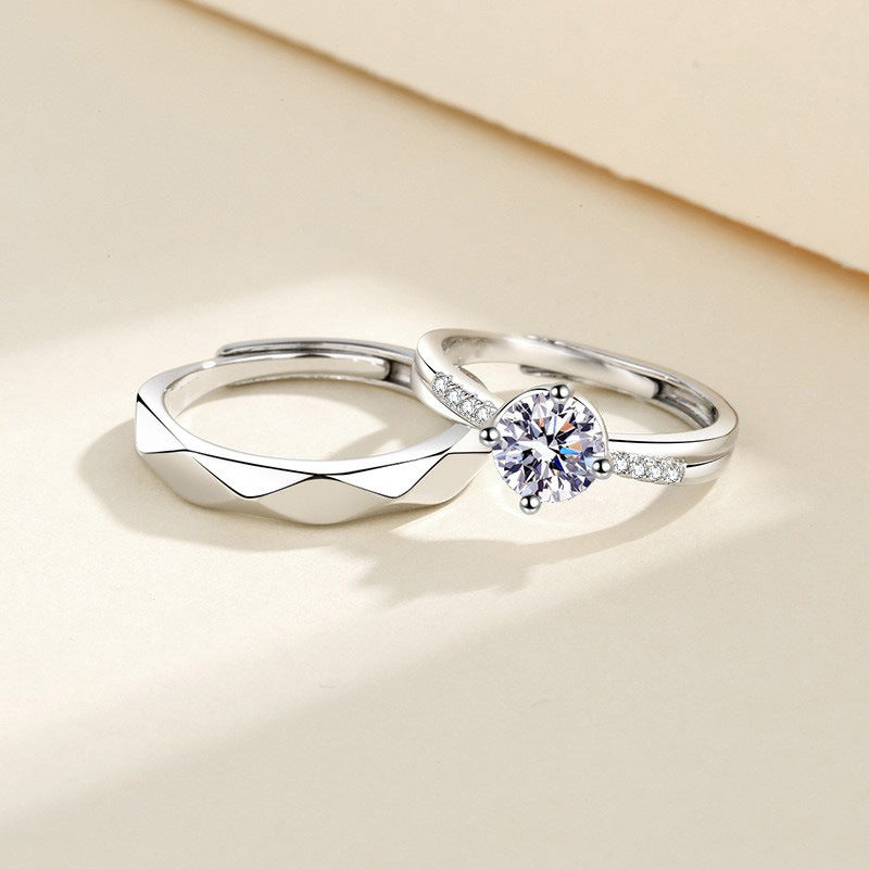 Women's & Men's Classic True Love Sier-plated Couple Rhombus Pair Open Mouth Proposal Ring