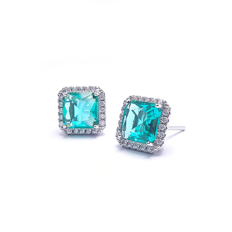 Women's Princess Cut Square High-grade Imitation Ice Blue Earrings