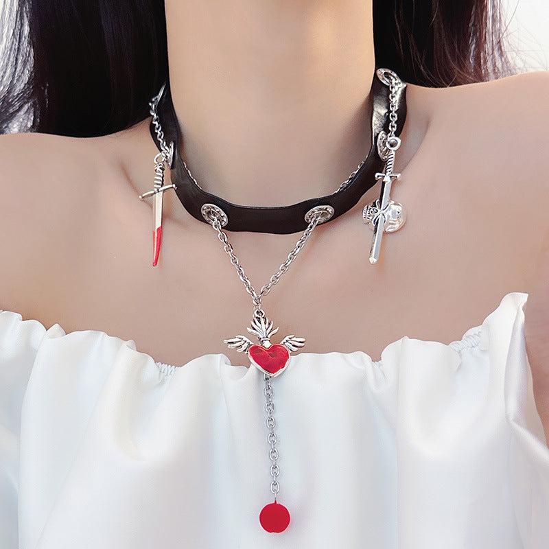 Chaîne Punk coeur rouge pour femmes, pour colliers design
