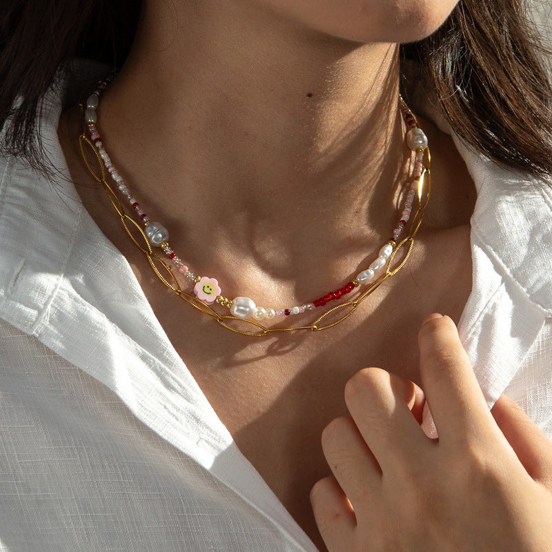 Pearl Personalized Mixed Color Beaded Embossed Necklaces