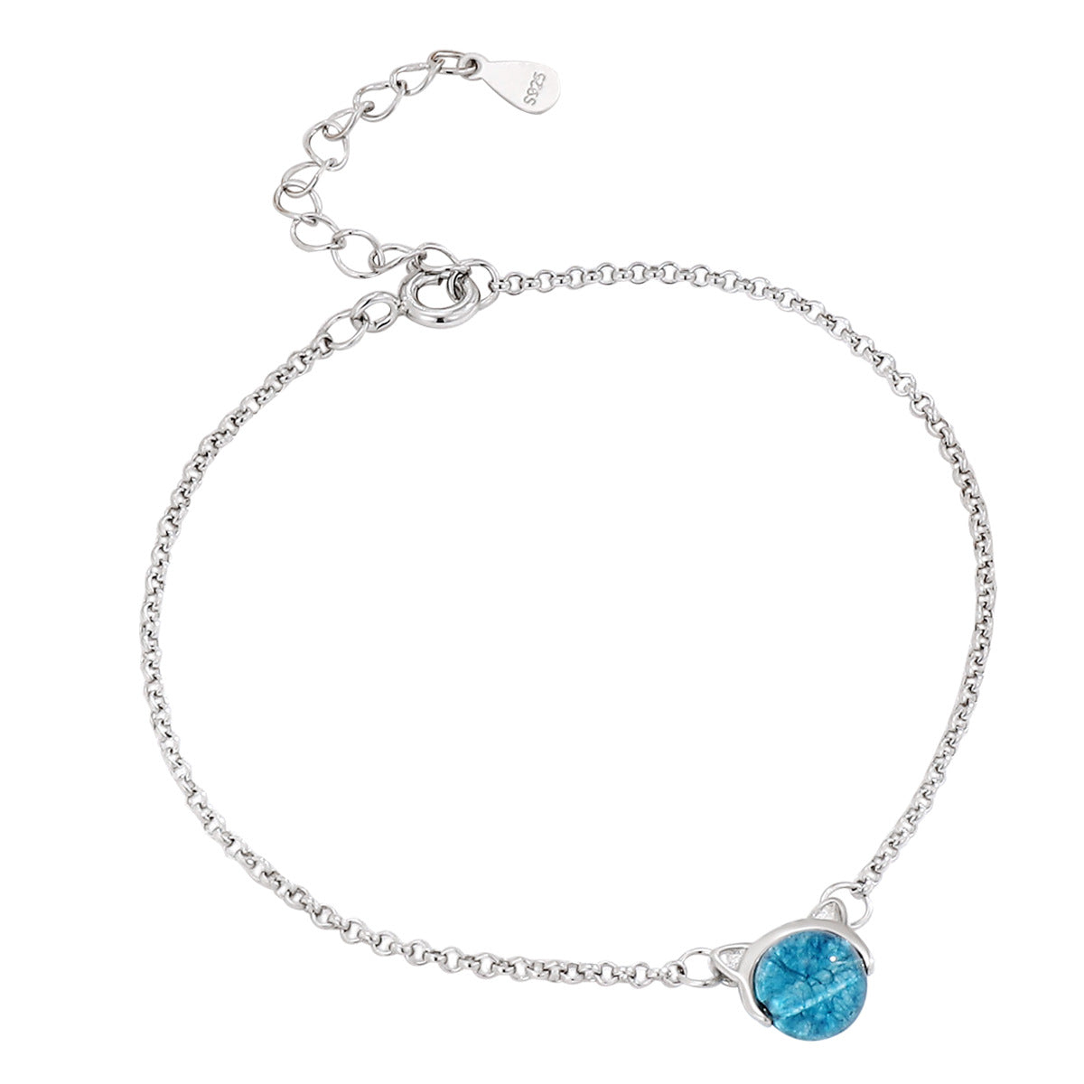 Damen-Armbänder aus Sterlingsilber mit süßer Katze und Kristall, temperamentvoll, Minderheit, hoch