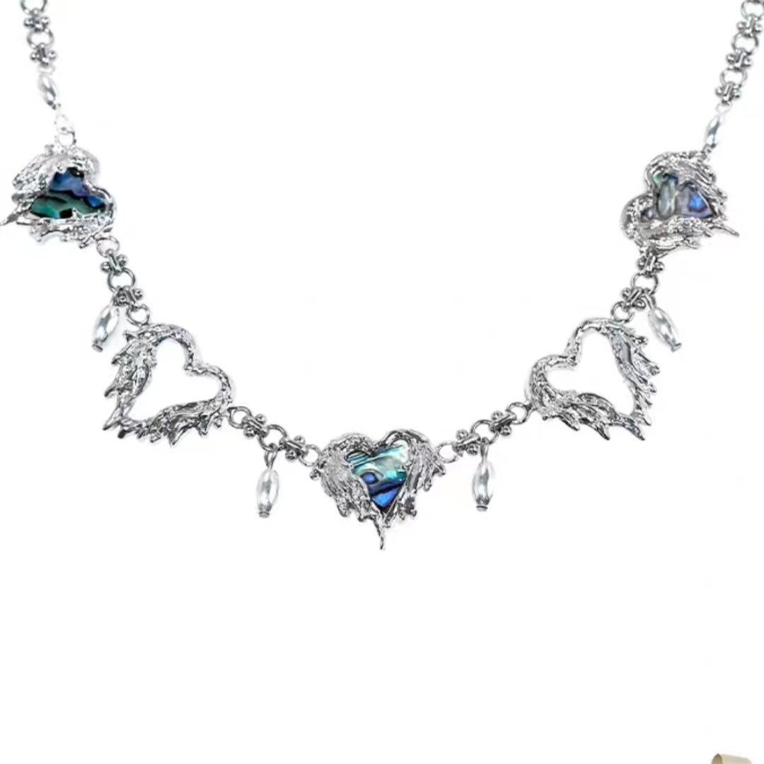 Colliers en métal de lave, cœur irrégulier, creux, simples, coquillages bleu foncé