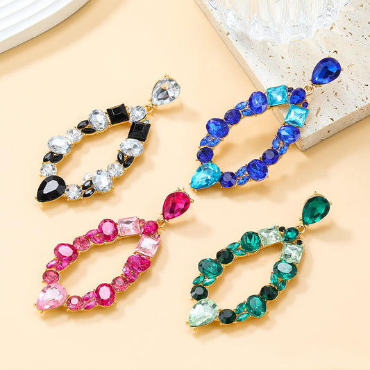 Women's Trendy Colorful Crystals Exaggerated Geometric Simple Earrings
