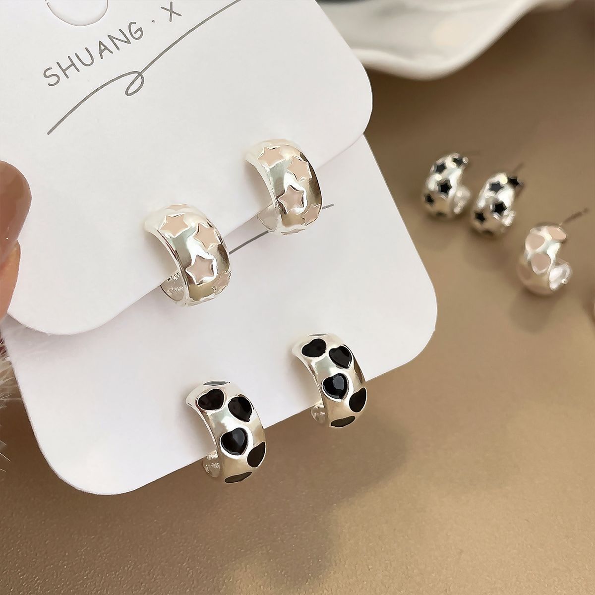 Women's Color Drop Oil Geometric Stars Type Rings