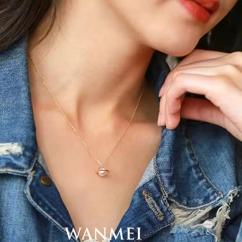 Colliers tridimensionnels simples et élégants avec perles Saturn plaquées or pour femmes