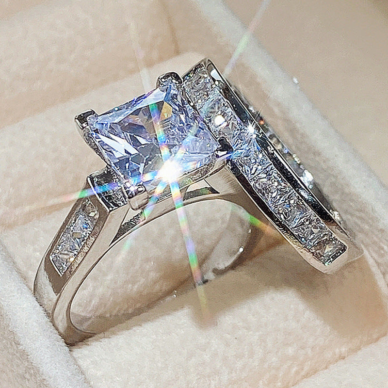 Women's Shi Square Diamond Zircon Couple Set Rings