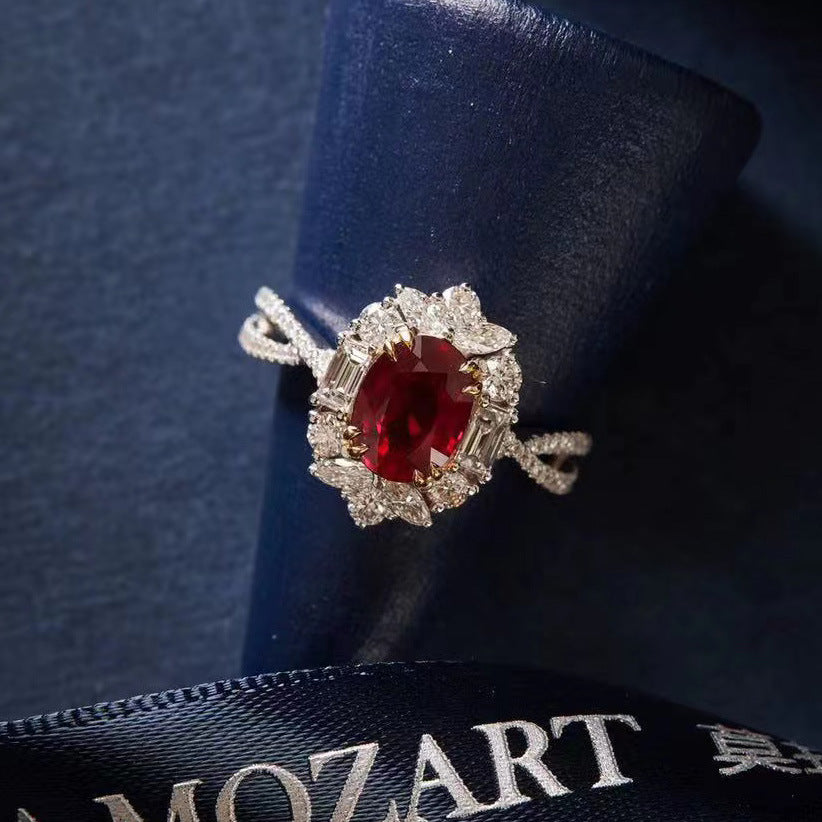 Women's Ruby Inlaid Simple And Elegant Opening Rings