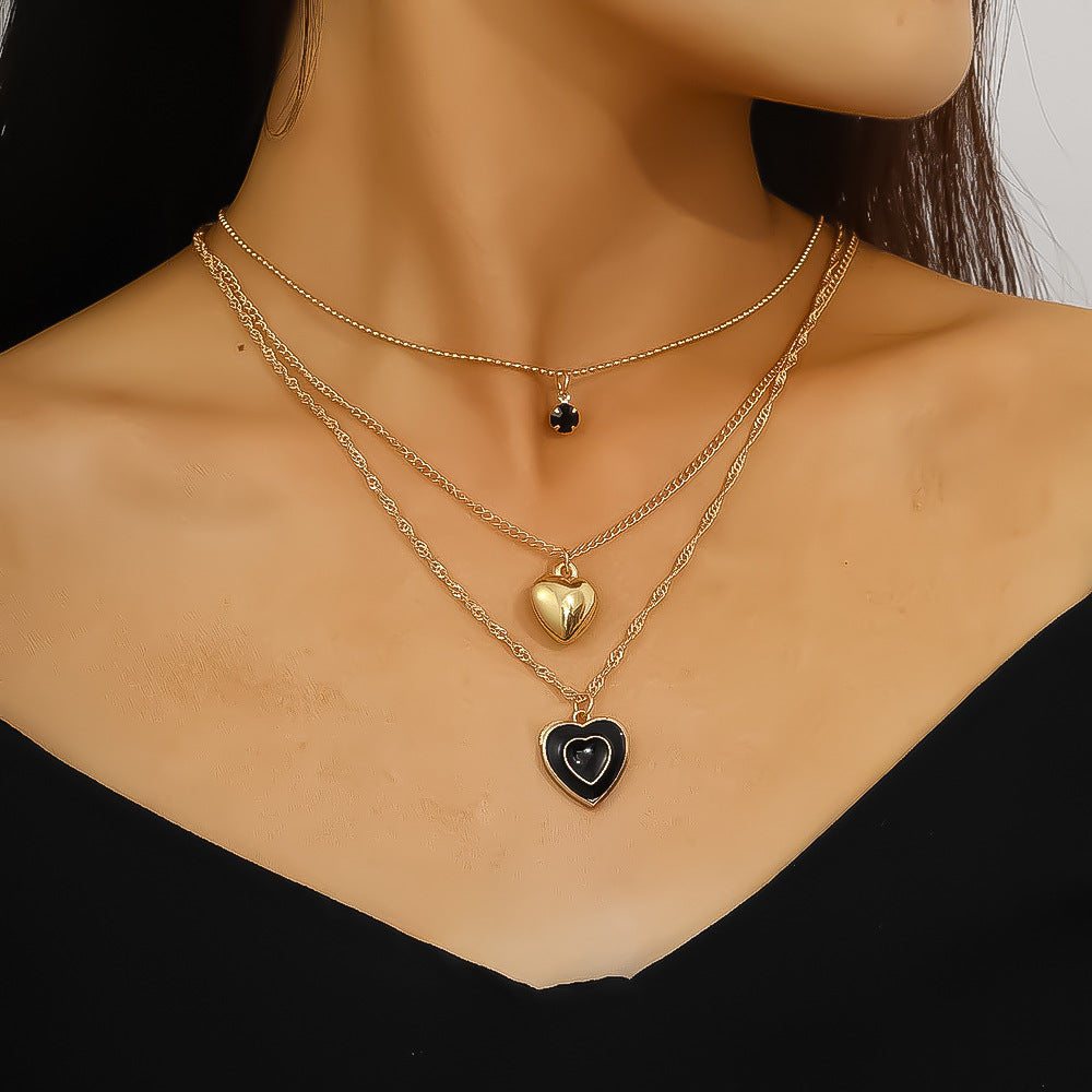 Women's Creative Heart Clavicle Chain Twin Black Necklaces