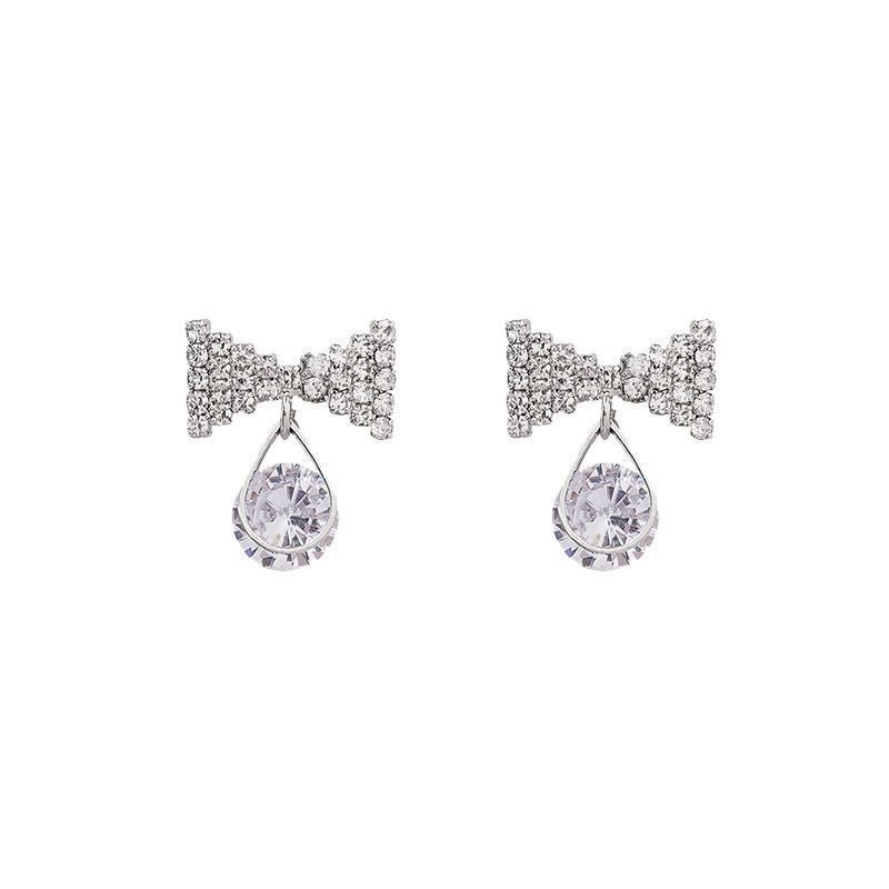 Bow Zircon Temperament Entry Lux Exquisite Earrings