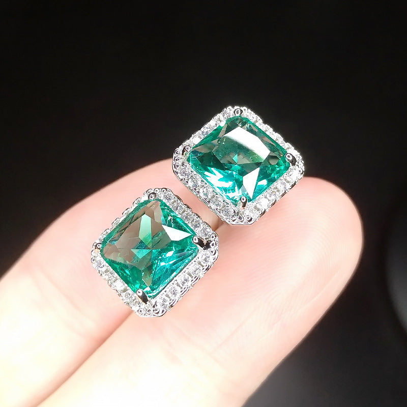 Women's Princess Cut Square High-grade Imitation Ice Blue Earrings