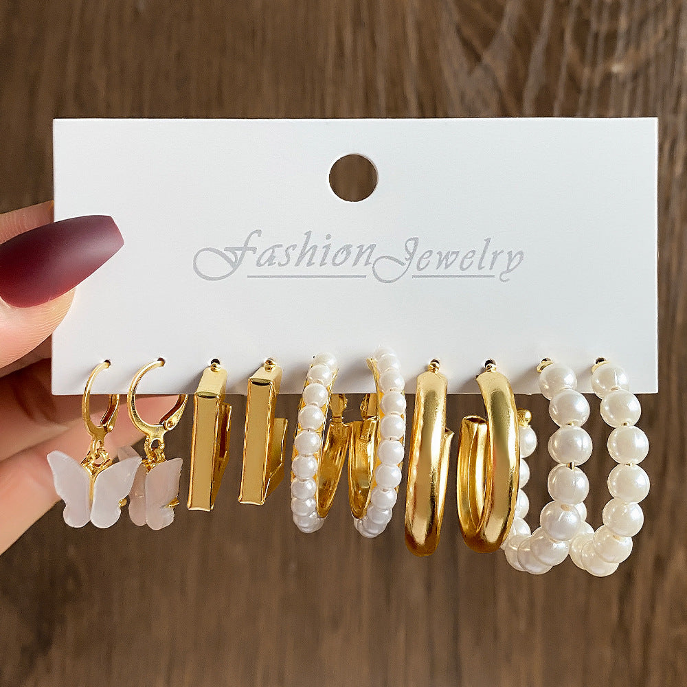 Women's Geometric Circle And Pearl Butterfly Exaggerated Earrings