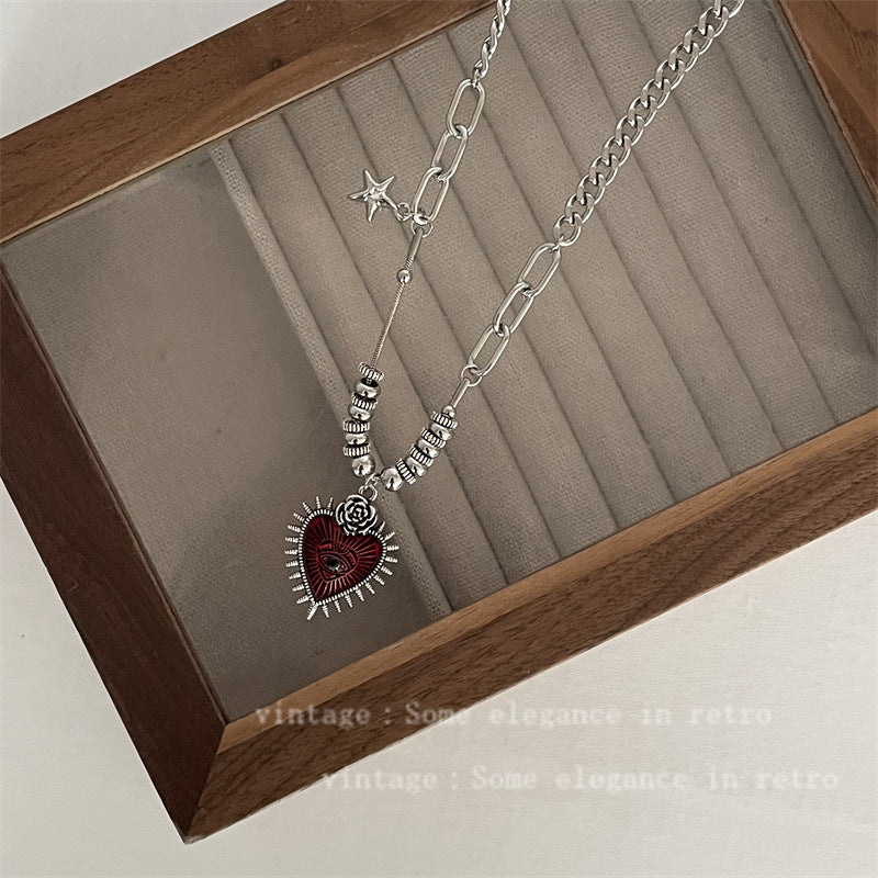 Dark Style Sier Love Devil's Eye Titanium Steel Female Necklaces