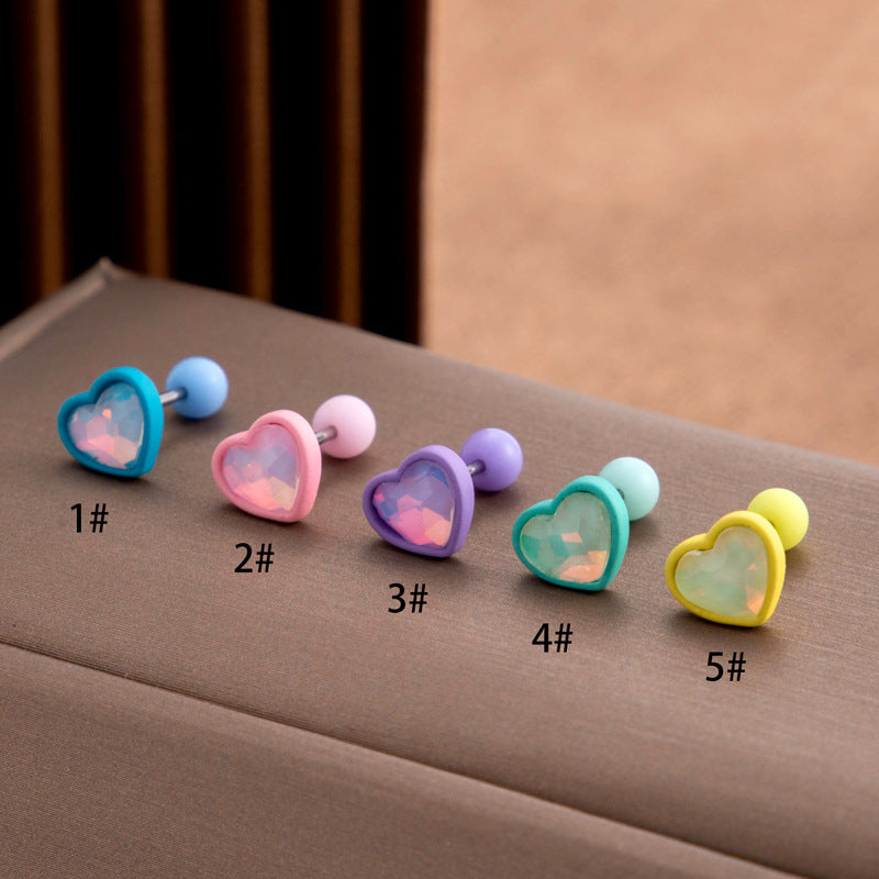 Henson Stainless Steel Screw Thick Heart Fresh Stud Earrings