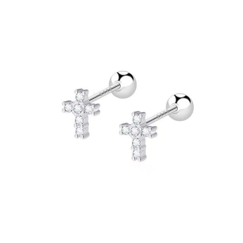 Fairy Niche Micro Inlaid Zircon Mini Cross Cochlear Bone Nail Rings
