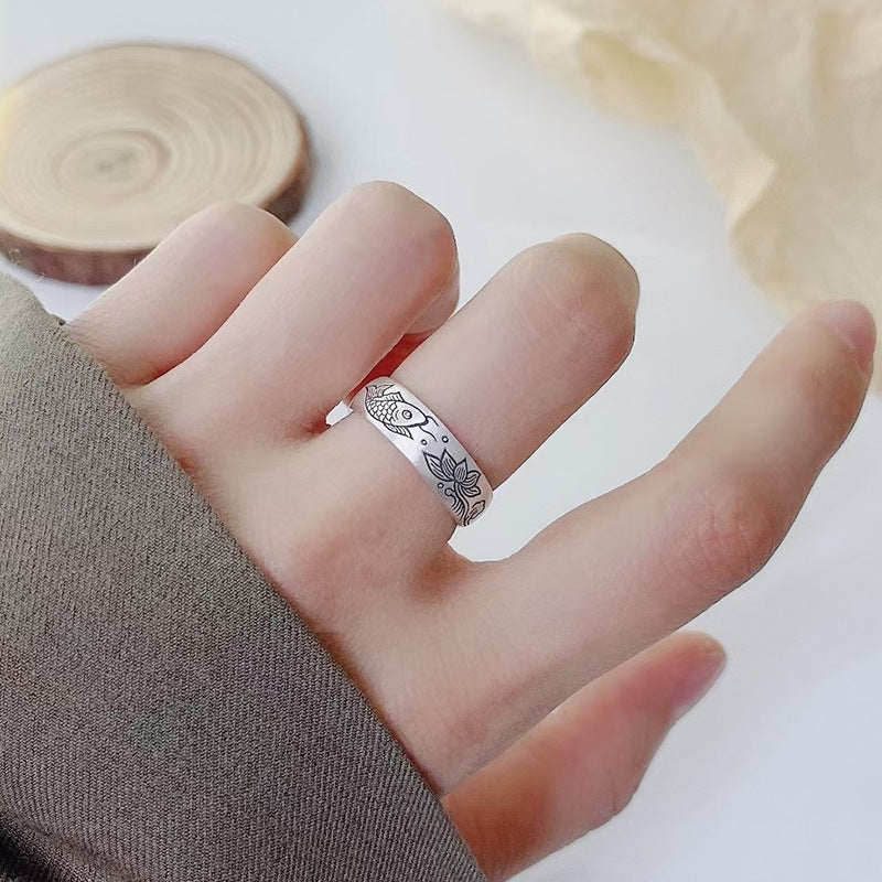 Damen & Herren & Vintage Lotuskarpfen und einfache personalisierte Fingerringe im Ethno-Stil
