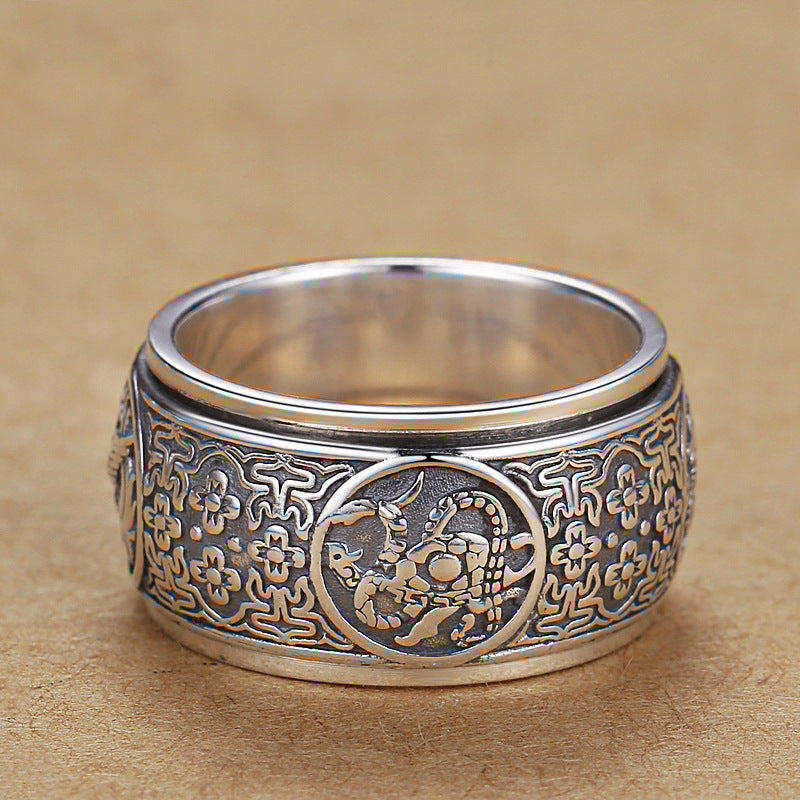 Men's Domineering Sterling Sier Pure Personality Trendy Retro Rings