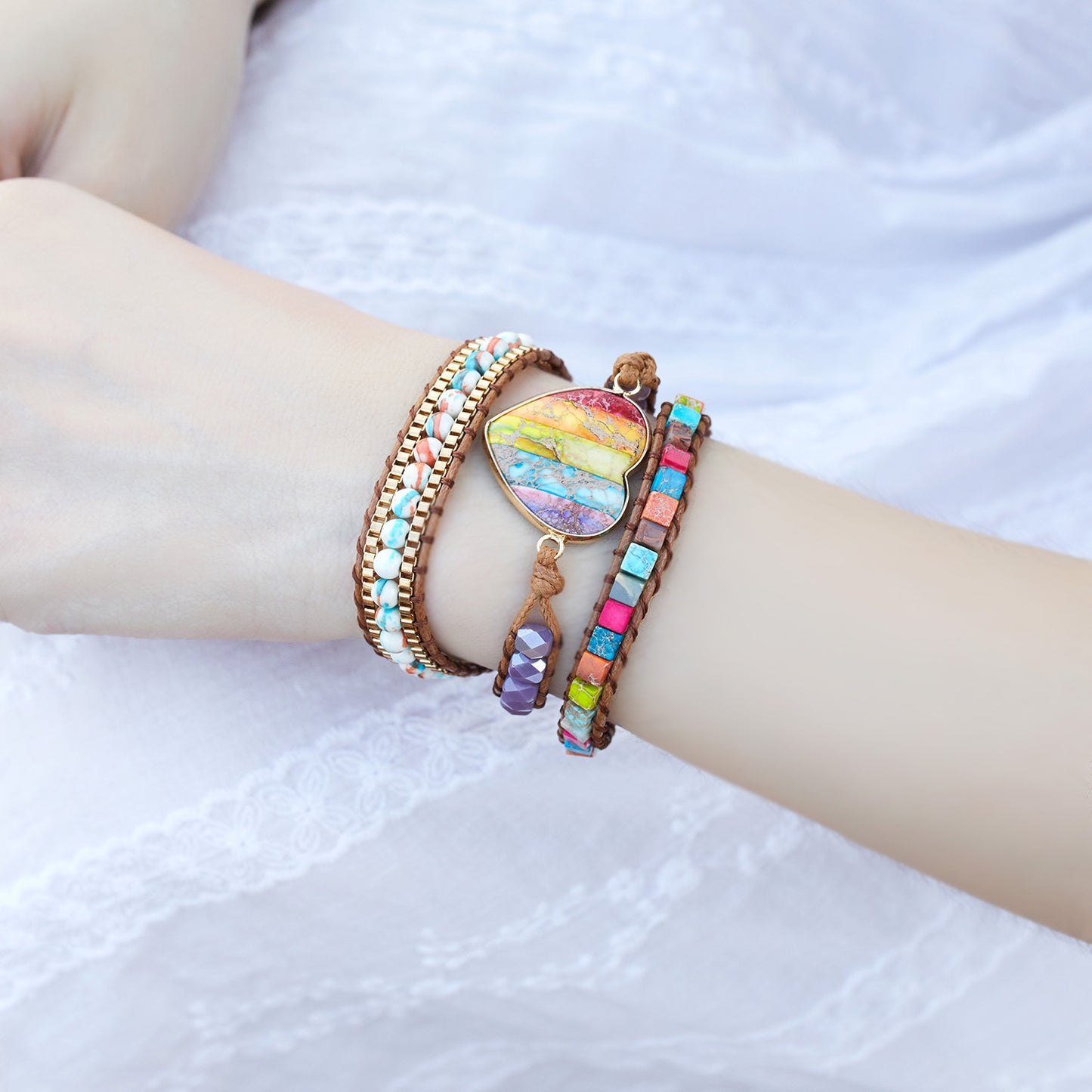 Ethnische Art-Liebes-Leder-bunte Stein-natürliche Armbänder