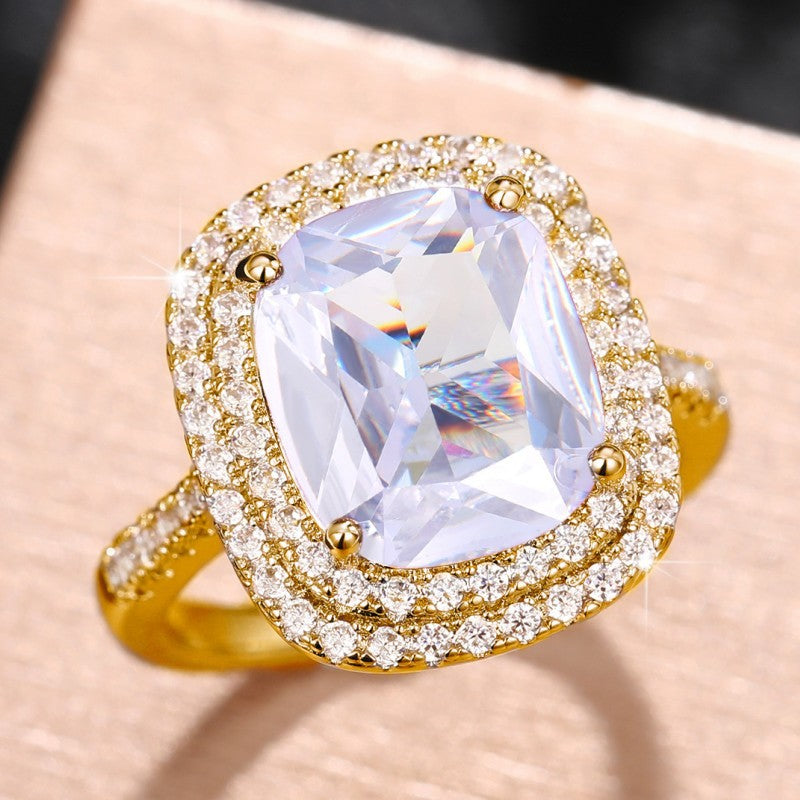Bagues de simulation élégantes en diamant rose carré Shi