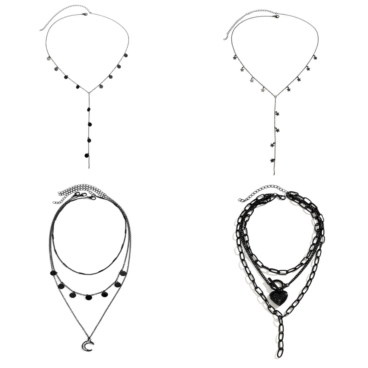 Colliers simples à chaîne noire avec double cœur d'amour