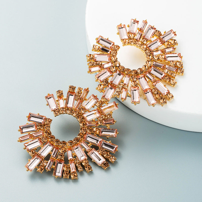 Alloy Inlaid Color Rhinestone Sunflower Female Super Earrings