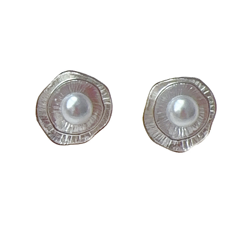Lotus Leaf Pearl Everyday Joker French Minority Without Hesitation Stud Earrings