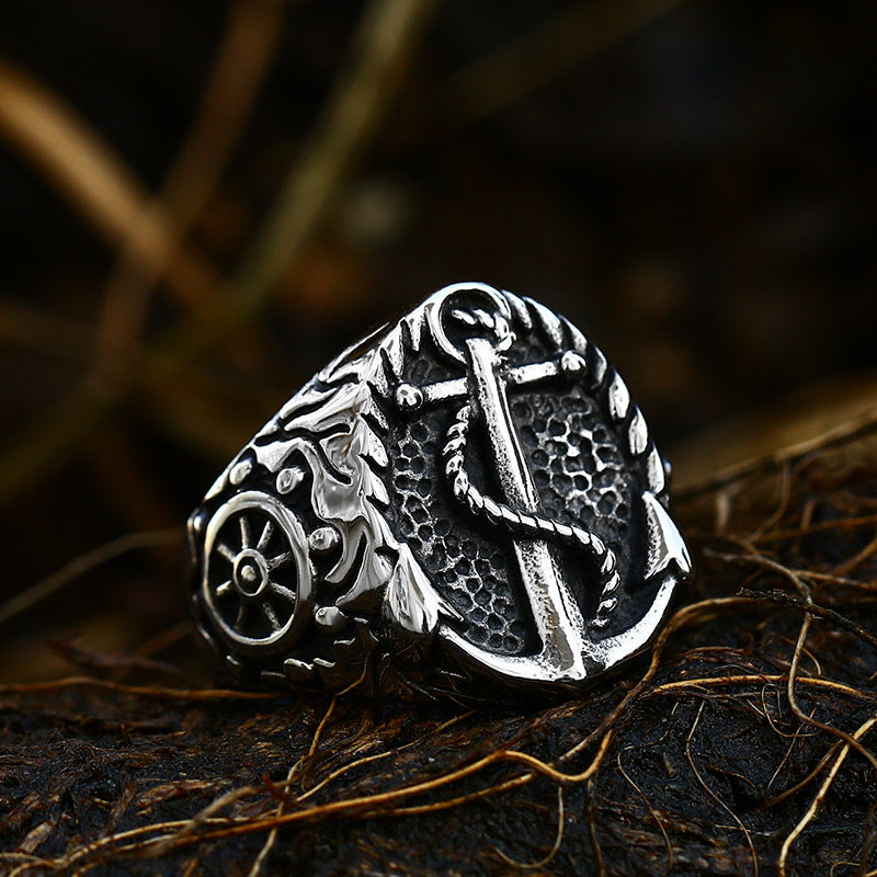 Men's Compass Titanium Steel Stainless Cast Boat Rings