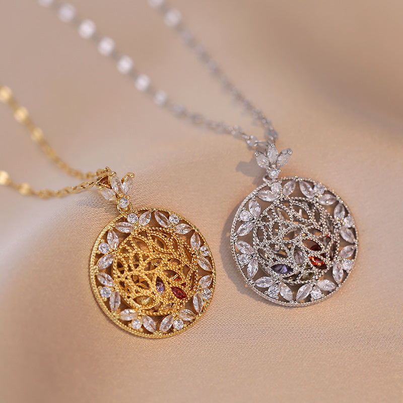 Colliers en Zircon Super brillant avec pendentif disque de diamant pour femmes