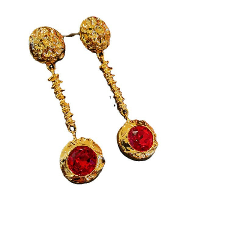 Gold Ancient Style Crystal Metal Wind Long Exaggerated Earrings