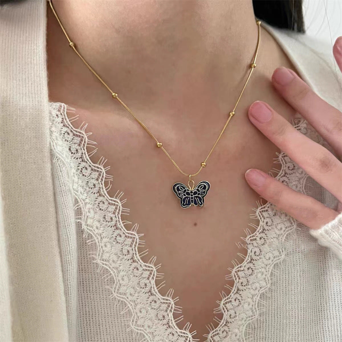 Pendentif papillon pour femme, niche rétro, colliers hauts