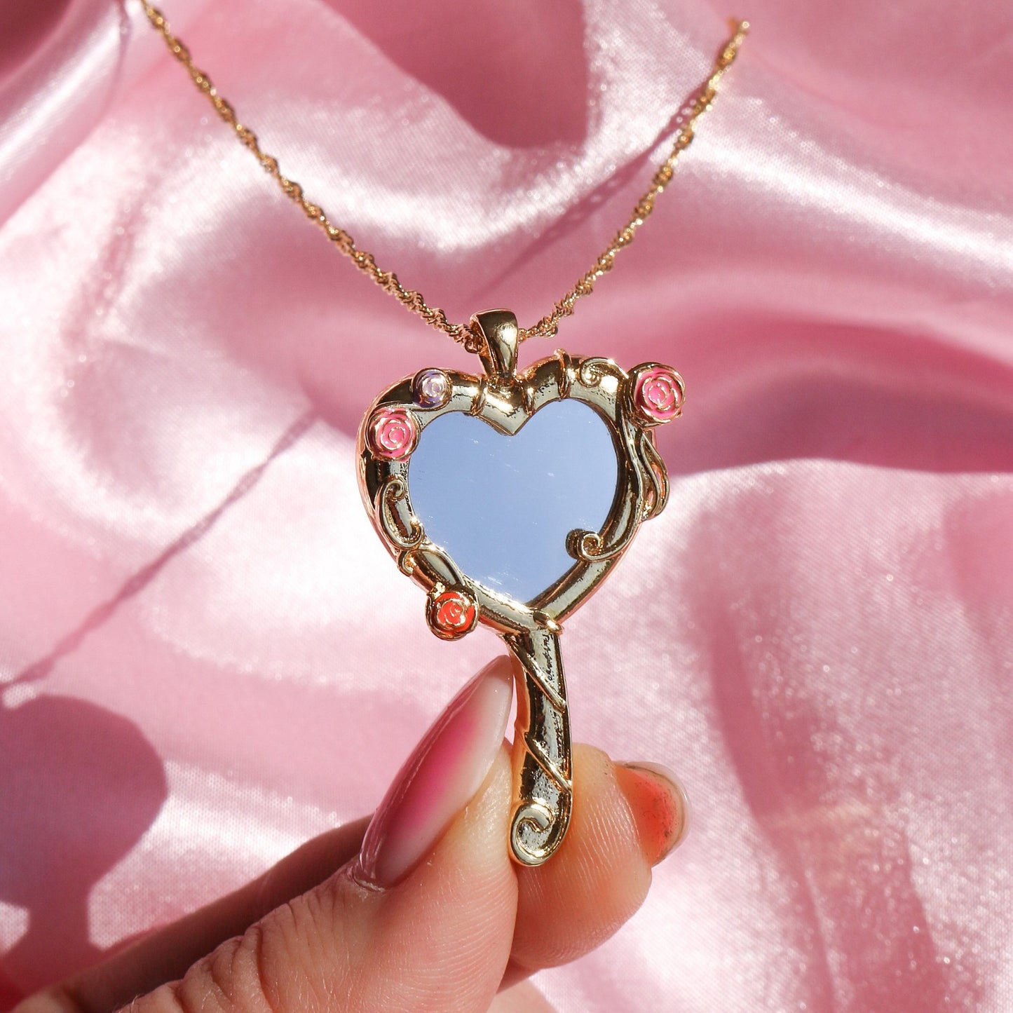 Miroir dégoulinant d'huile, cadre, colliers mignons de style Girly
