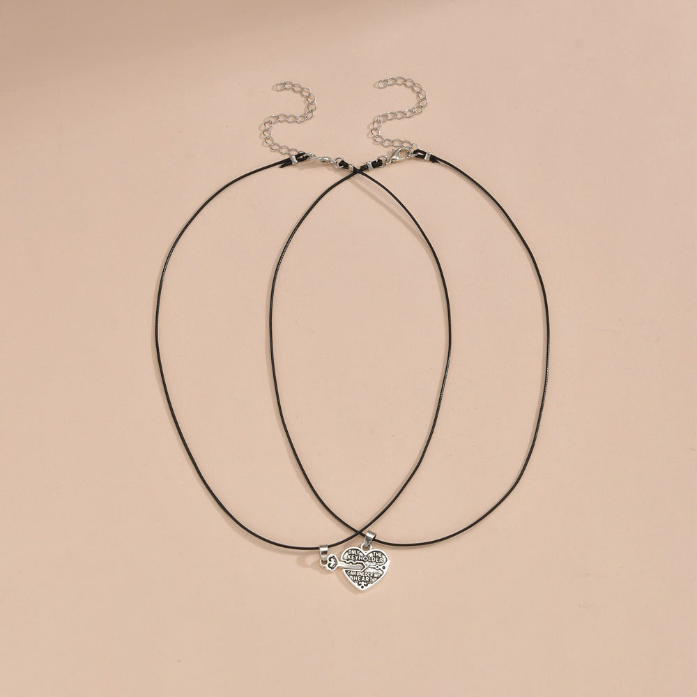 Colliers de couple en corde de cuir avec pendentif clé d'amour personnalisé