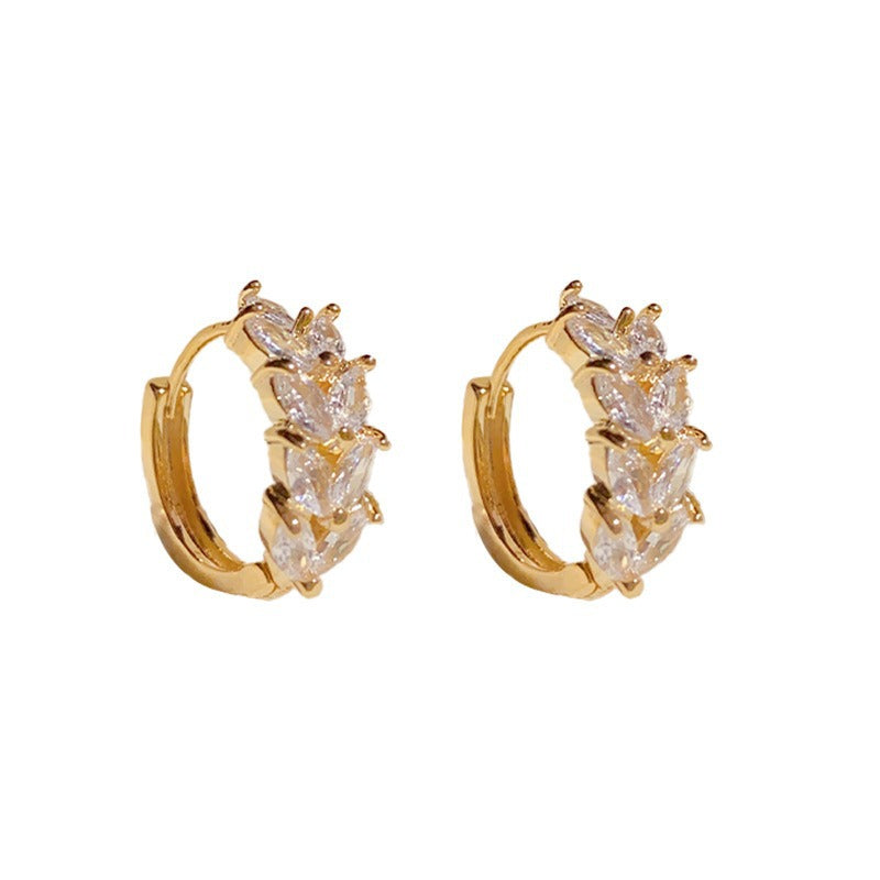 Korean Style Micro Inlaid Zircon Small Leaves Simple Earrings