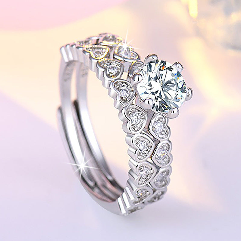 Heart-shaped Moissanite Combination Split Open Mouth Ring