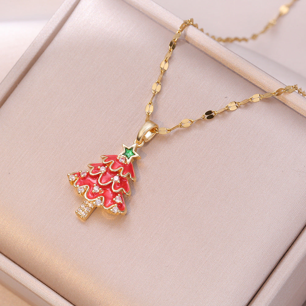 Colliers d'arbre de Noël creux plaqués or et zirconium incrustés de cuivre