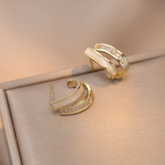 Women's With Dripping Oil Zircon Sier Artistic Earrings