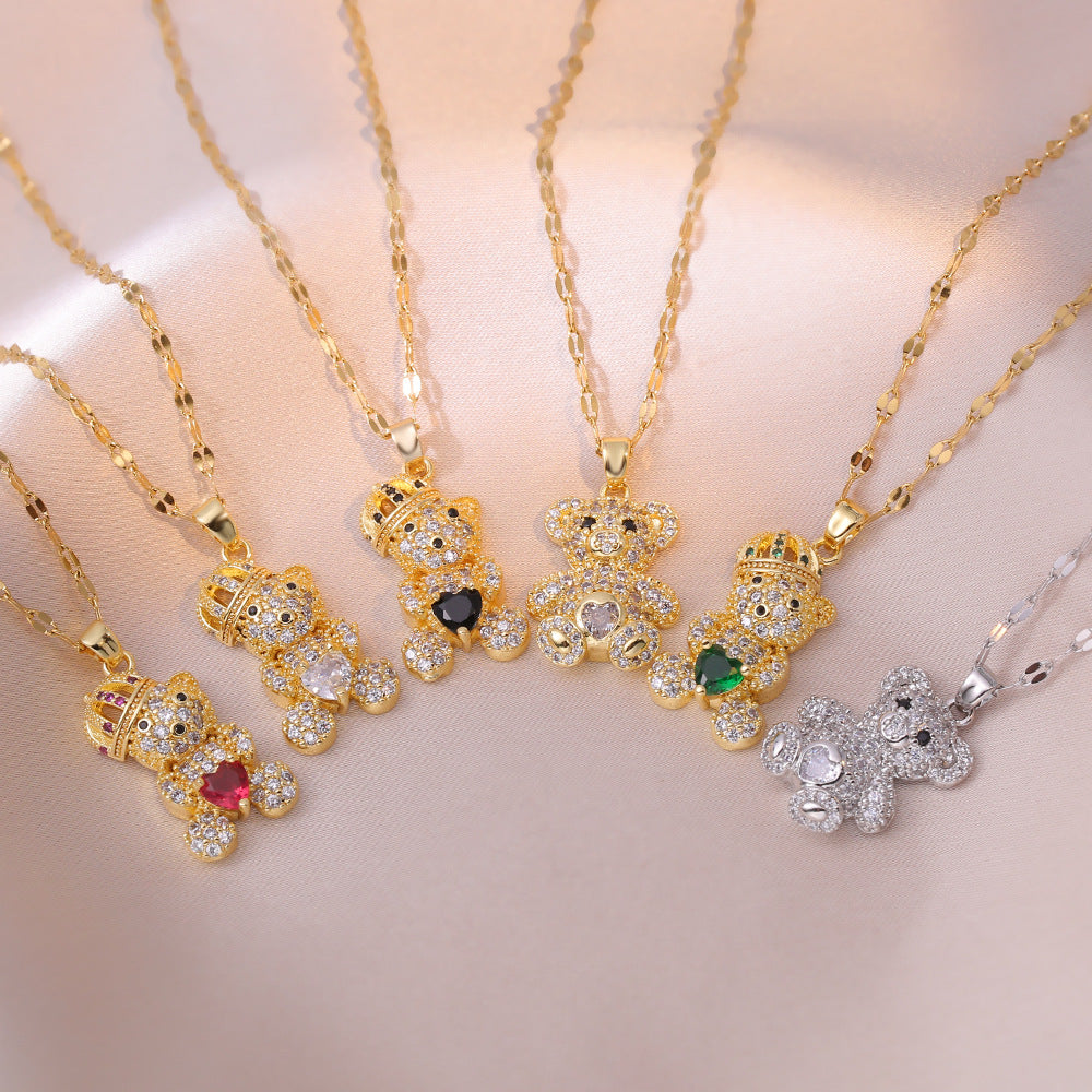 Coeurs ours Zircon brillant diamant abordable luxe mode Style colliers