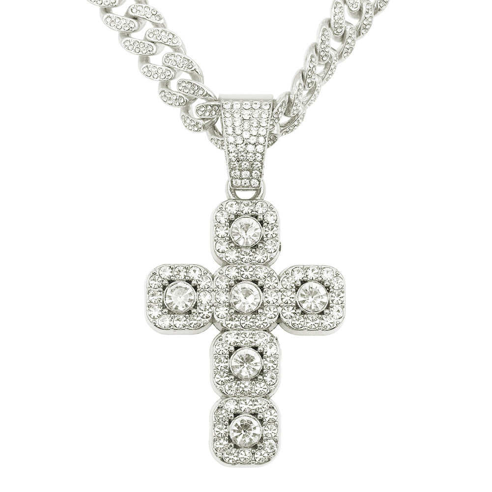 Colliers à maillons cubains avec pendentif croix en diamant pour hommes