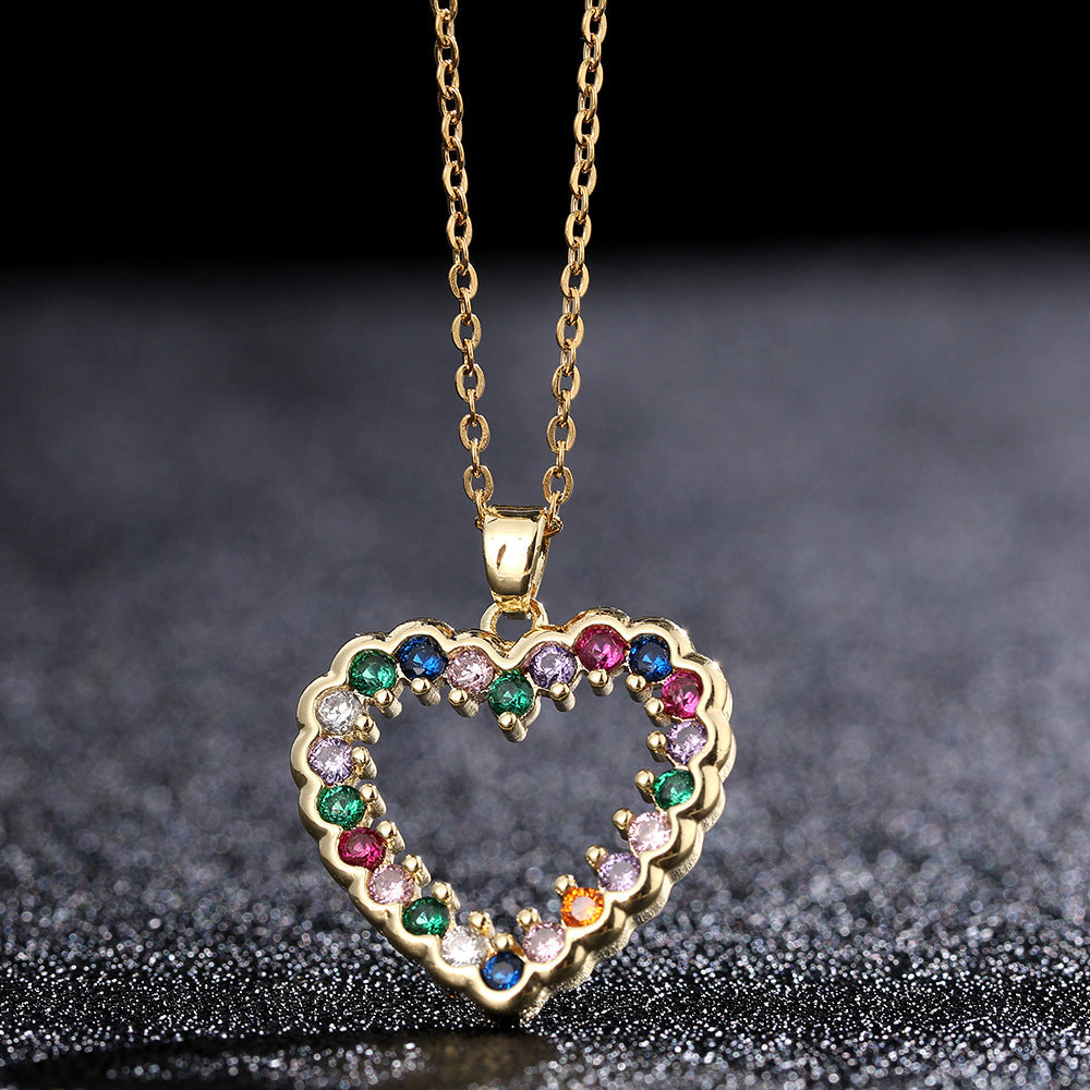 Fashion Refined And Simple Personality Colored Loving Heart Pendant Necklaces