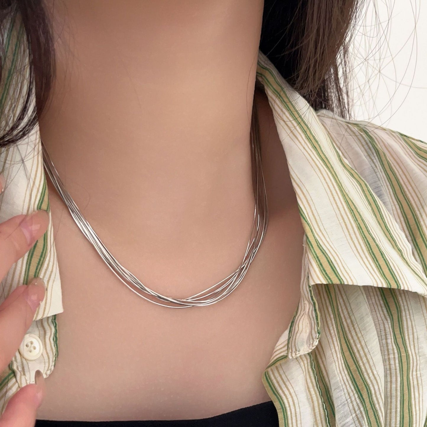 Sterling Sier Flash Tassel Snake Bone Necklaces
