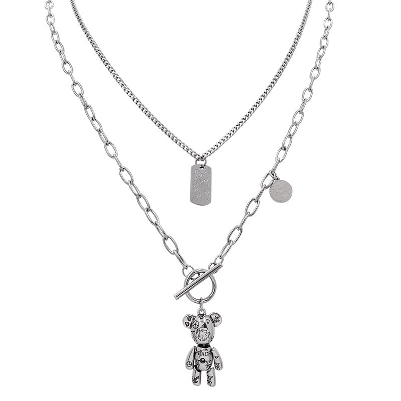 Women's Chain Trendy Niche Long Bear Pendant Double Necklaces